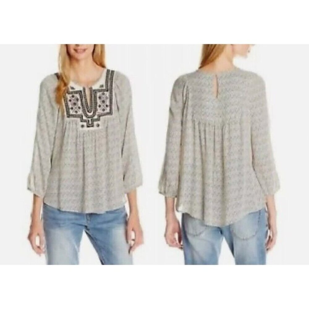 Lucky Brand Top Womens Medium Lilah Mirror Embroidered Boho Gypsy Indie Peasant